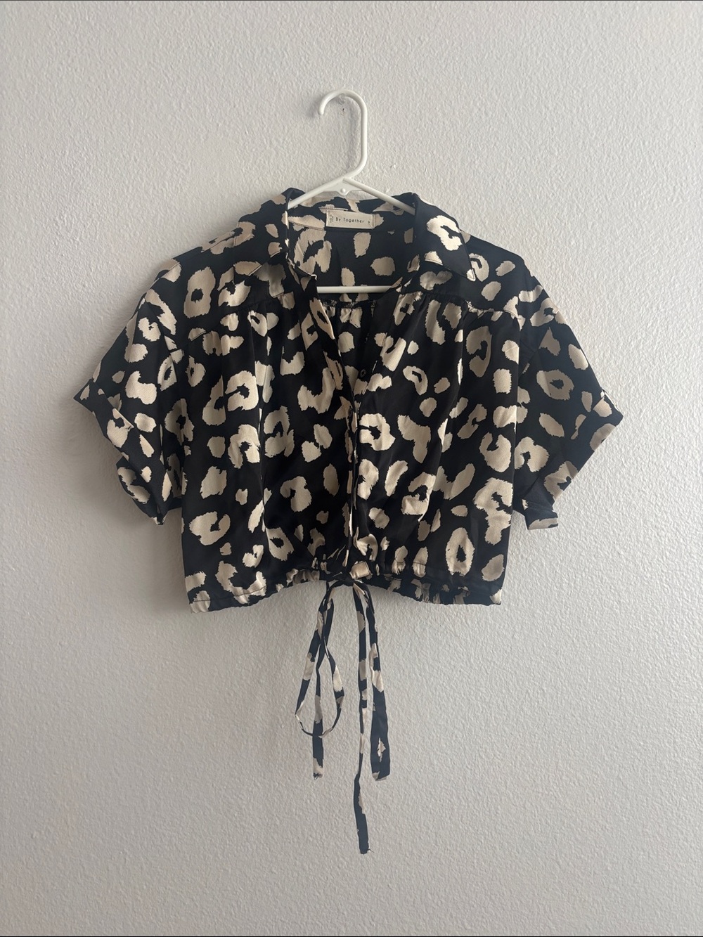 By Together Black and Cream Leopard Print Tie-Front Crop Top